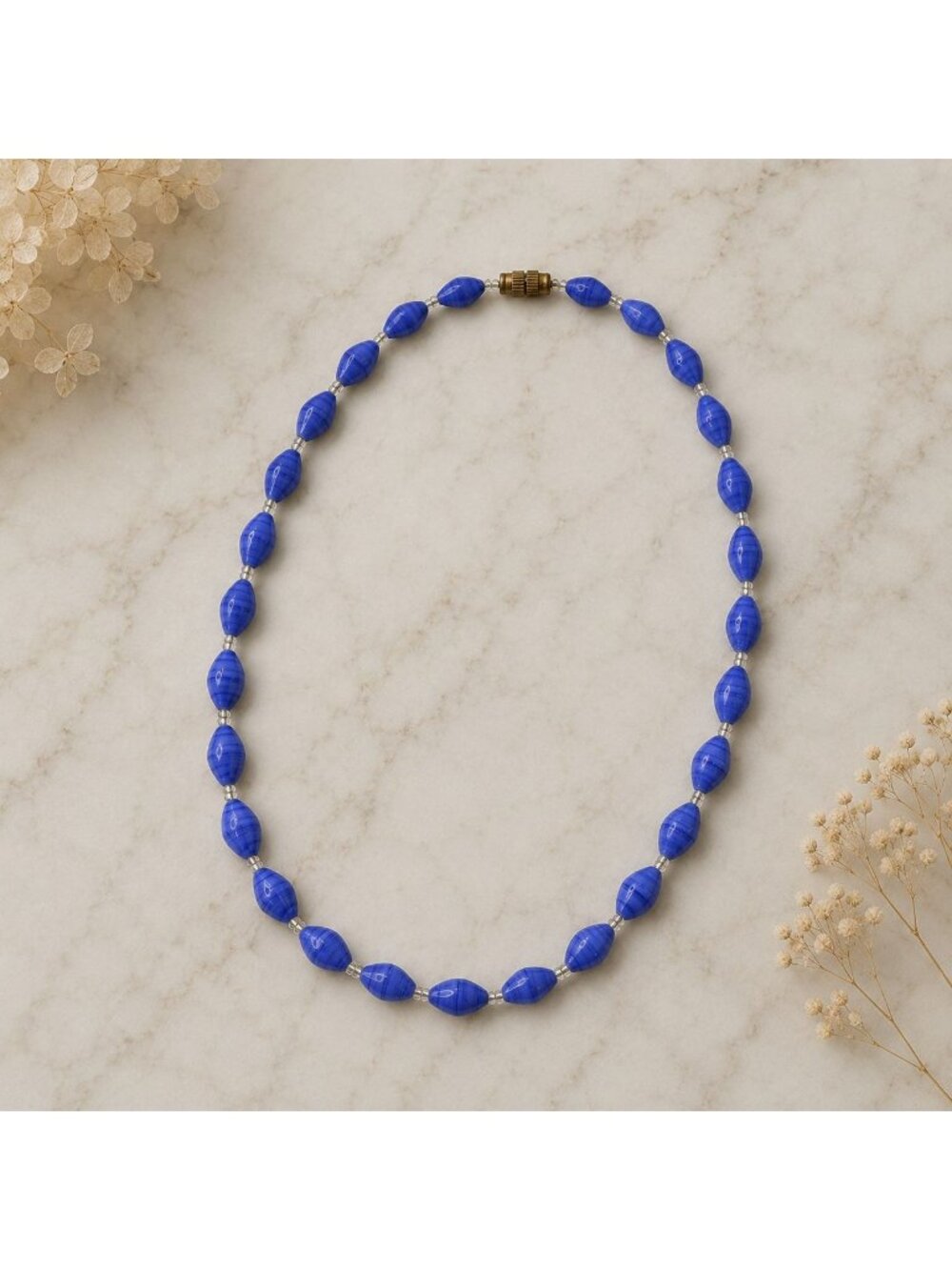 Vtg 1960s Periwinkle Glass‎ Bead Necklace Made in India New Old Stock Never Worn